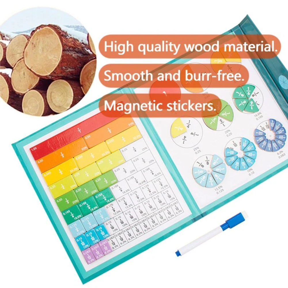 Kids Magnetic Fractions Learning Book – Educational Math Activity Set with 102 Magnetic Pieces