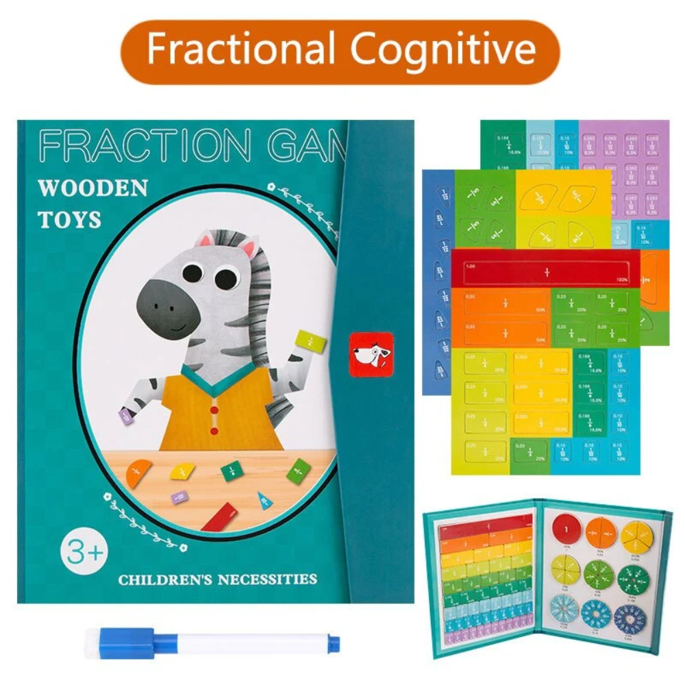Kids Magnetic Fractions Learning Book – Educational Math Activity Set with 102 Magnetic Pieces