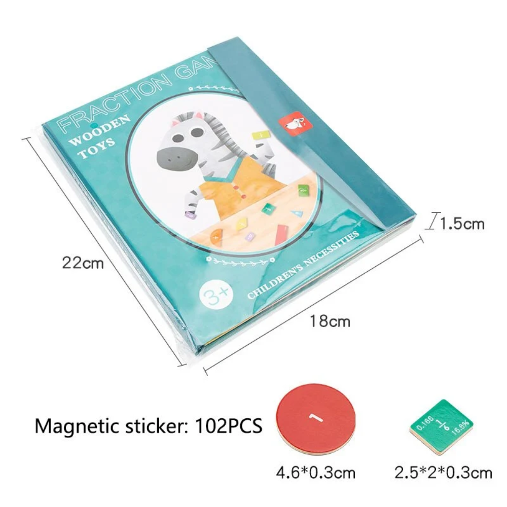 Kids Magnetic Fractions Learning Book – Educational Math Activity Set with 102 Magnetic Pieces