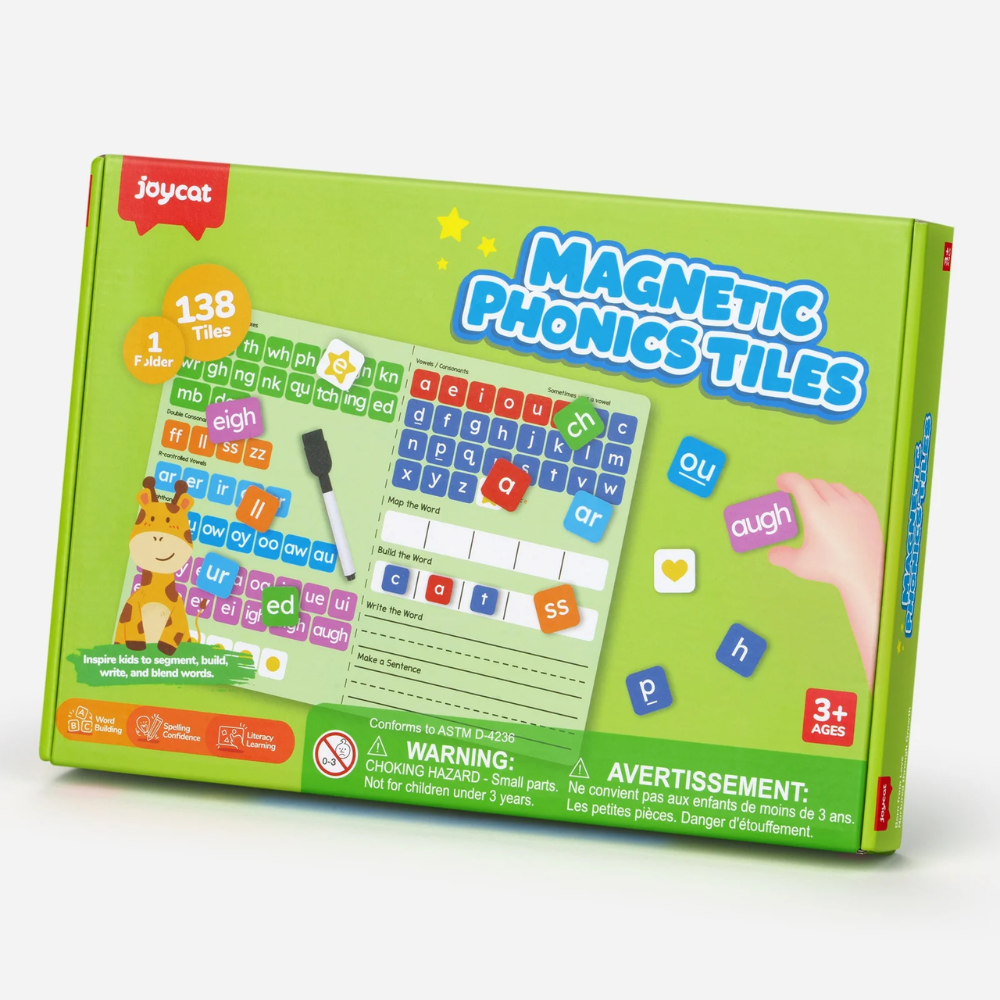 Kids Magnetic Phonics Letter Tiles – 265-Piece Alphabet and Word Building Set with Writing Folder