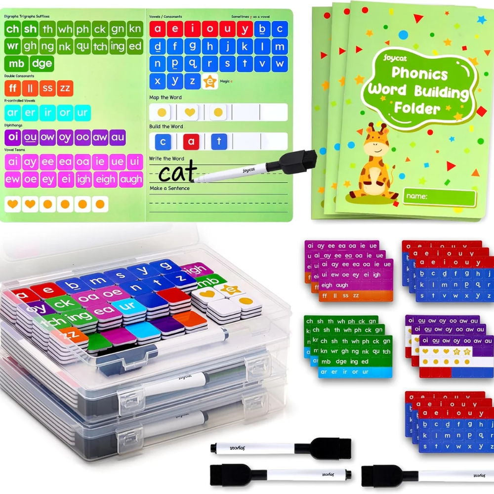 Kids Magnetic Phonics Letter Tiles – 265-Piece Alphabet and Word Building Set with Writing Folder
