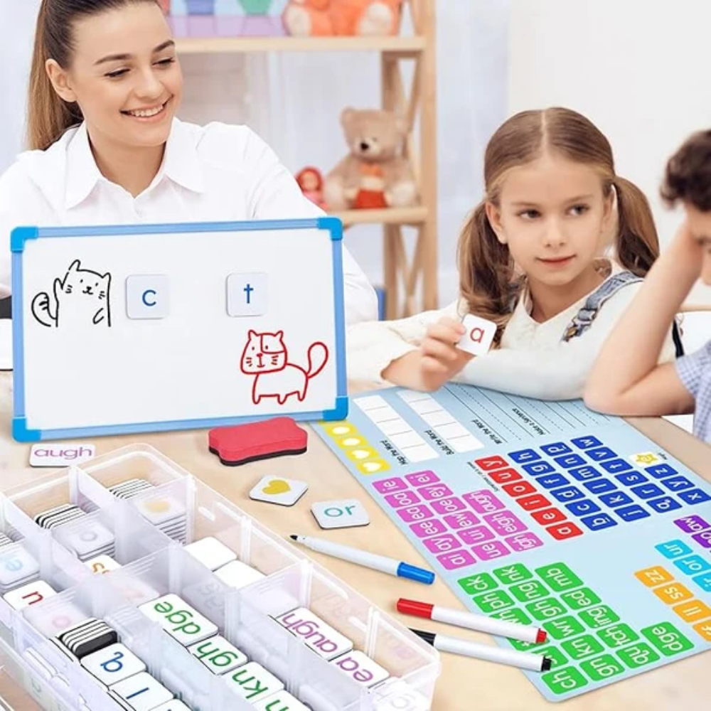 Kids Magnetic Phonics Letter Tiles – 265-Piece Alphabet and Word Building Set with Writing Folder