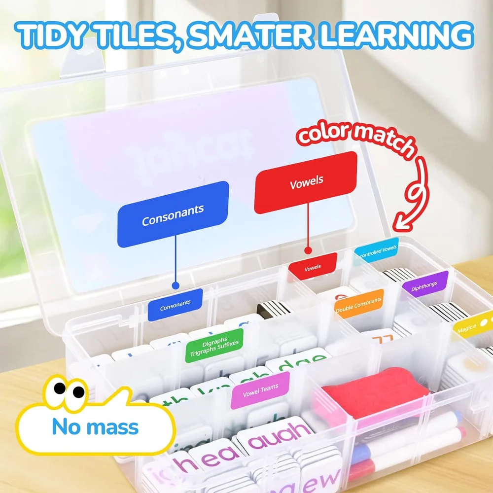 Kids Magnetic Phonics Letter Tiles – 265-Piece Alphabet and Word Building Set with Writing Folder