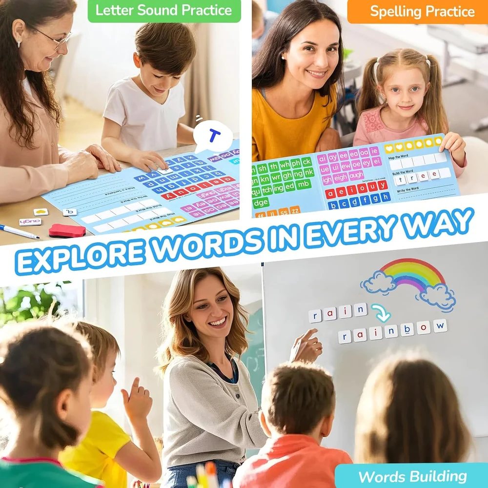 Kids Magnetic Phonics Letter Tiles – 265-Piece Alphabet and Word Building Set with Writing Folder