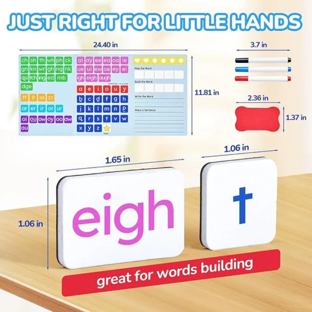 Kids Magnetic Phonics Letter Tiles – 265-Piece Alphabet and Word Building Set with Writing Folder