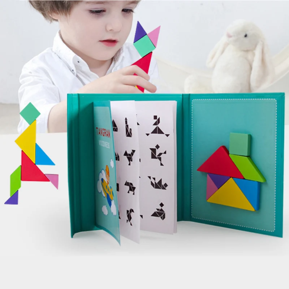 Kids Magnetic Tangram Puzzle – Montessori-Inspired Geometric Shape Matching Board Game