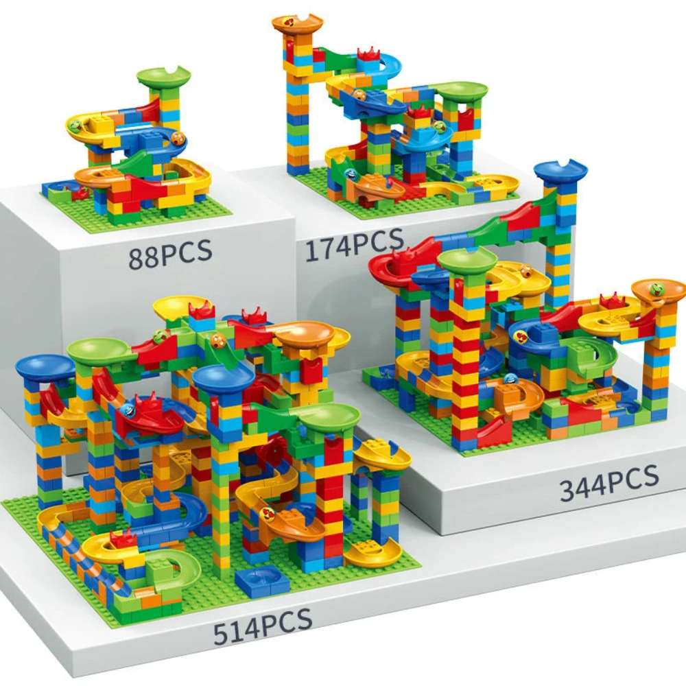 Kids Marble Run Building Blocks – 168-Piece Colorful Construction and Rolling Ball Track Set