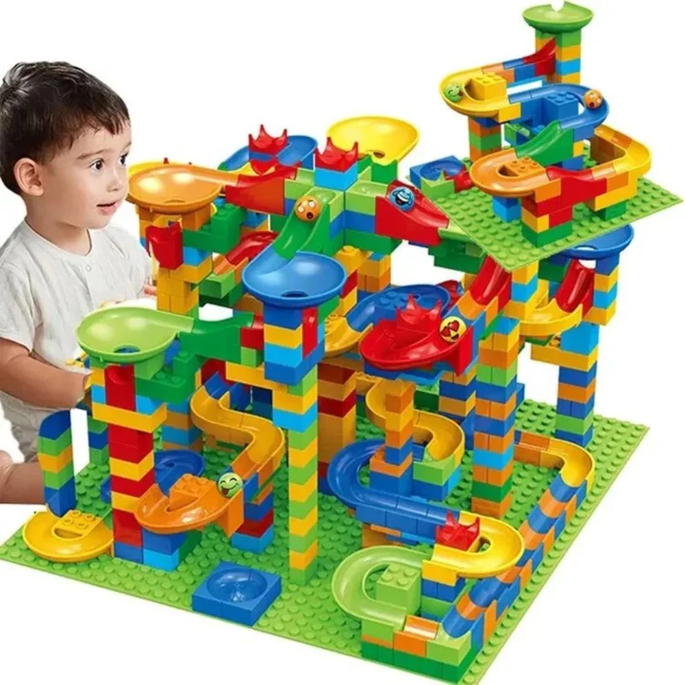 Kids Marble Run Building Blocks – 168-Piece Colorful Construction and Rolling Ball Track Set