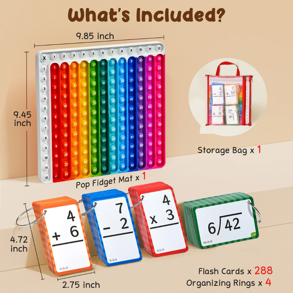 Kids Math Flash Cards Set – 288 Double-Sided Cards with Learning Chart for 4 Math Operations