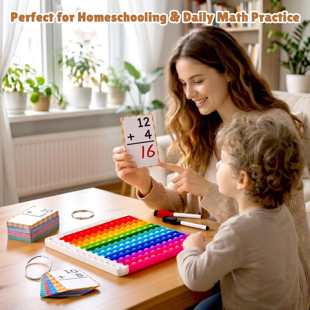 Kids Math Flash Cards Set – 288 Reusable Cards with Double-Sided Multiplication and Addition Board