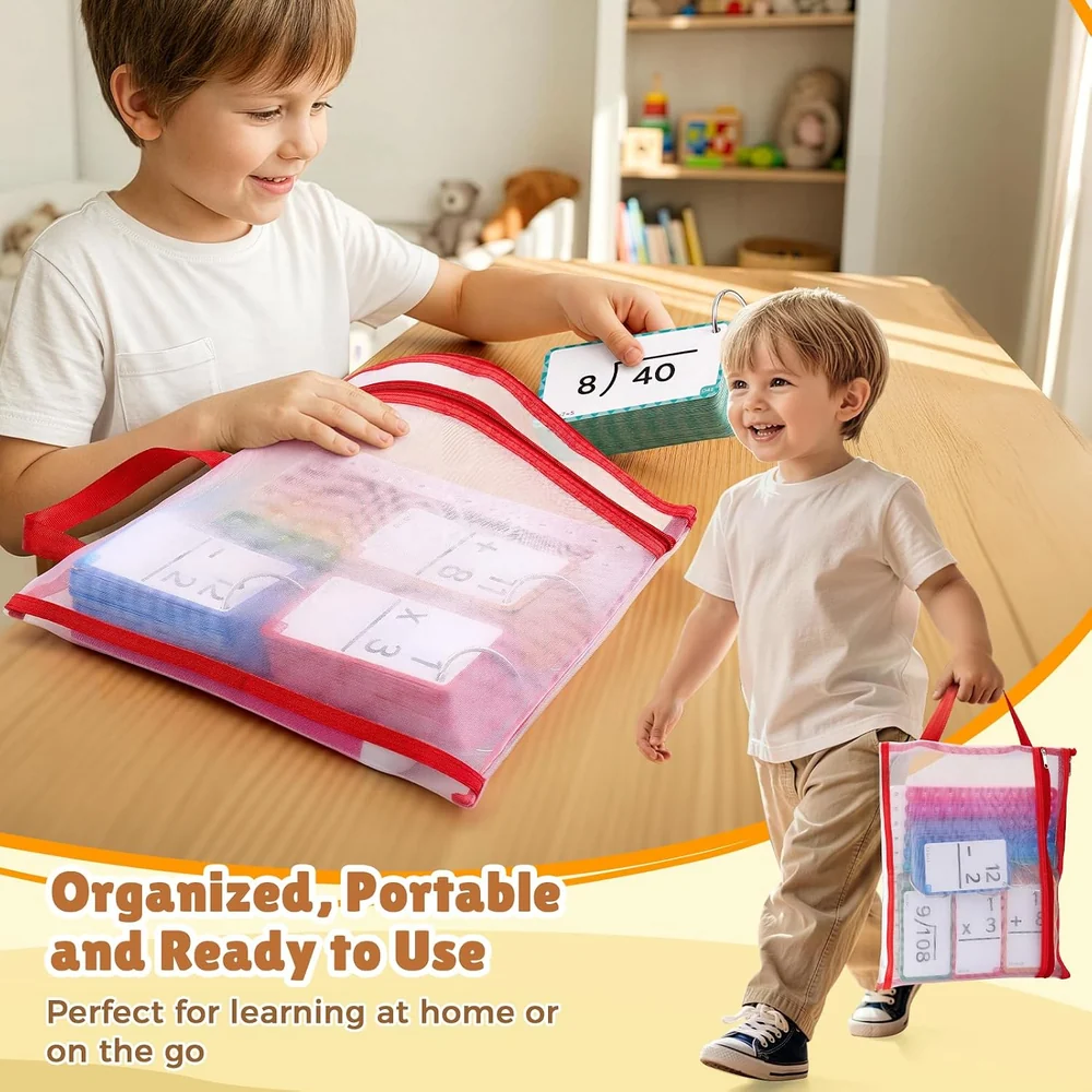 Kids Math Flash Cards Set – 288 Reusable Cards with Double-Sided Multiplication and Addition Board