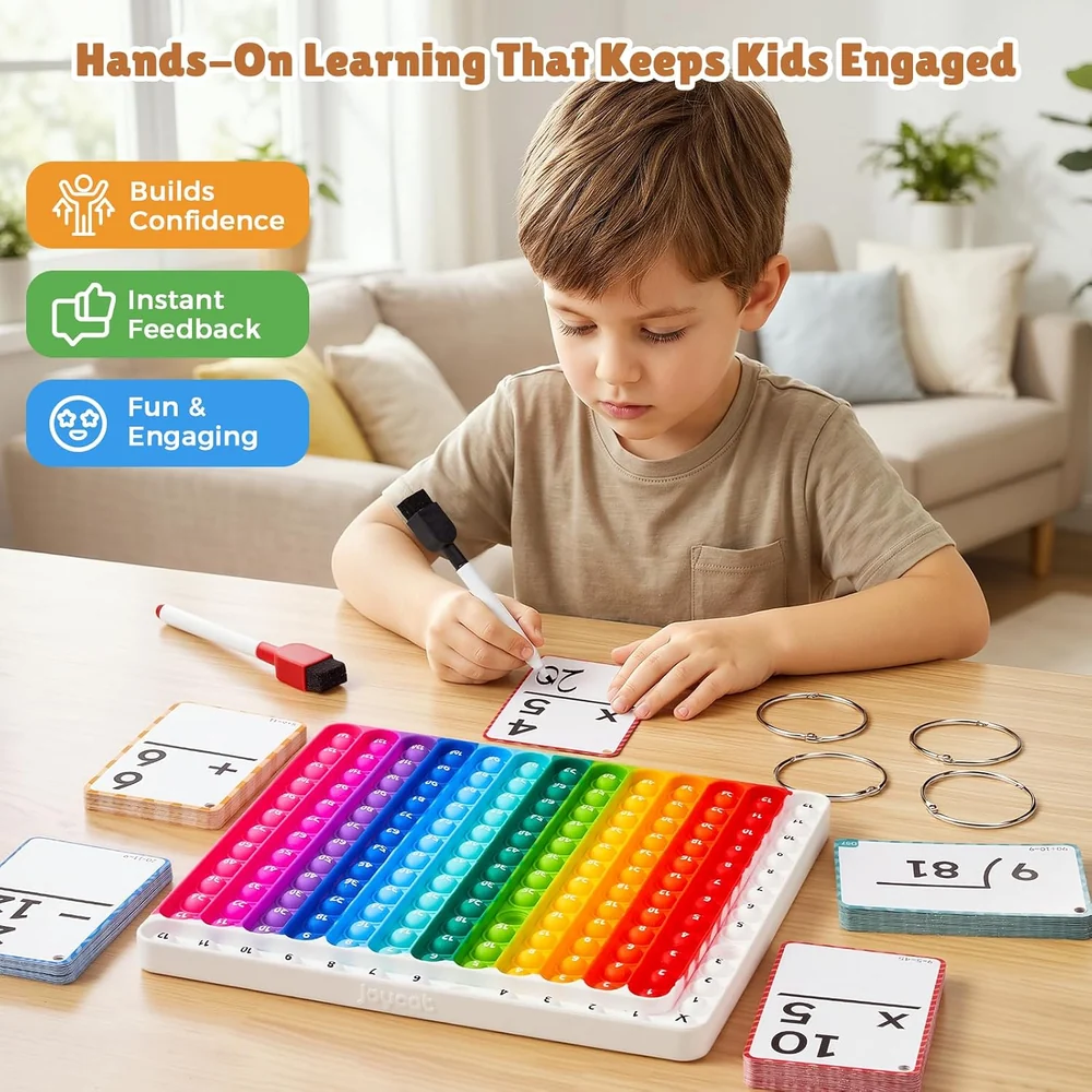 Kids Math Flash Cards Set – 288 Reusable Cards with Double-Sided Multiplication and Addition Board