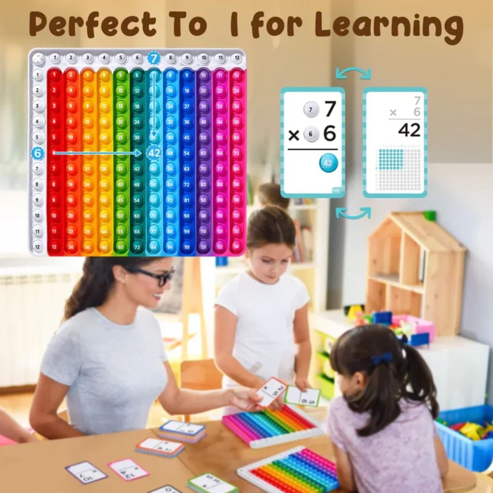 Kids Math Flash Cards and Pop Fidget Chart – 288 Reusable Cards for 4 Math Operations