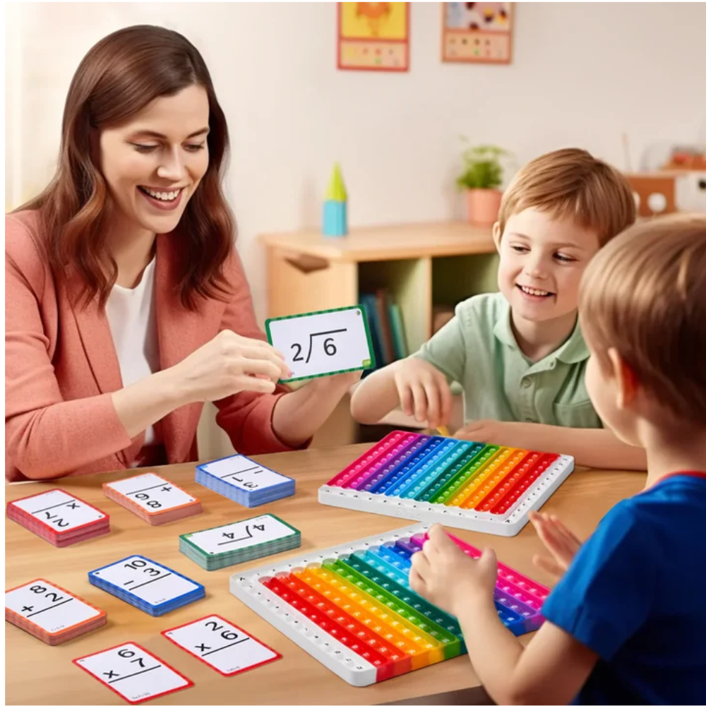 Kids Math Flash Cards and Pop Fidget Chart – 288 Reusable Cards for 4 Math Operations