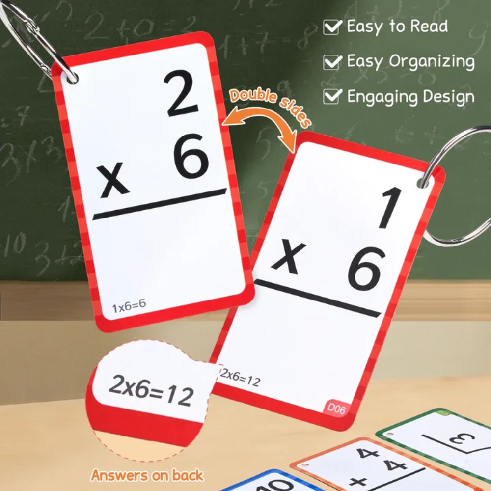 Kids Math Flash Cards and Pop Fidget Chart – 288 Reusable Cards for 4 Math Operations