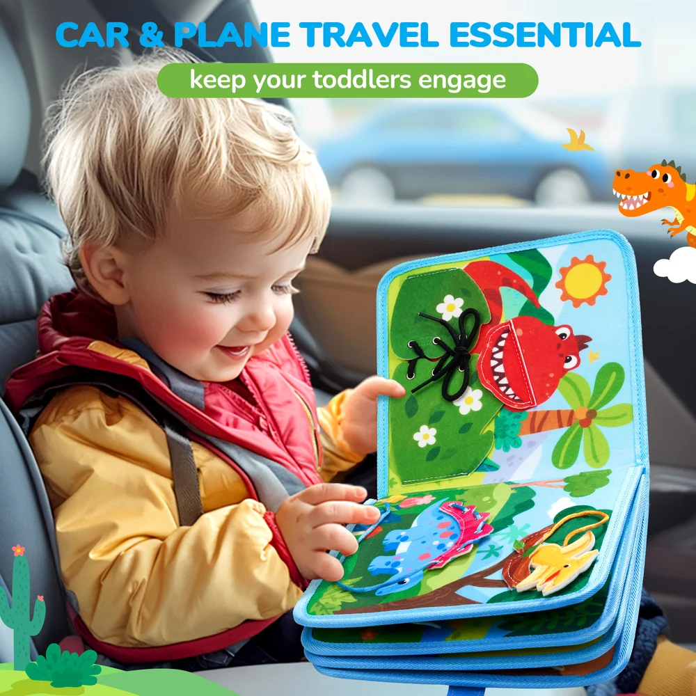 Kids Montessori Busy Book – 15-in-1 Felt Activity Book with Zippers, Buttons and Lacing