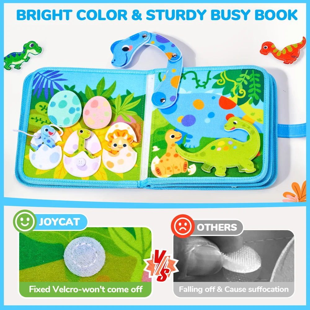 Kids Montessori Busy Book – 15-in-1 Felt Activity Book with Zippers, Buttons and Lacing