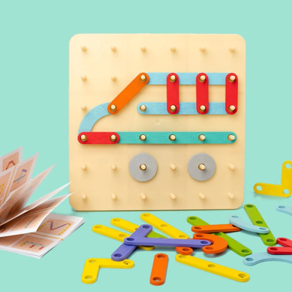 Kids Montessori Pegboard Puzzle – Wooden Shape Matching and Pattern Building Educational Toy