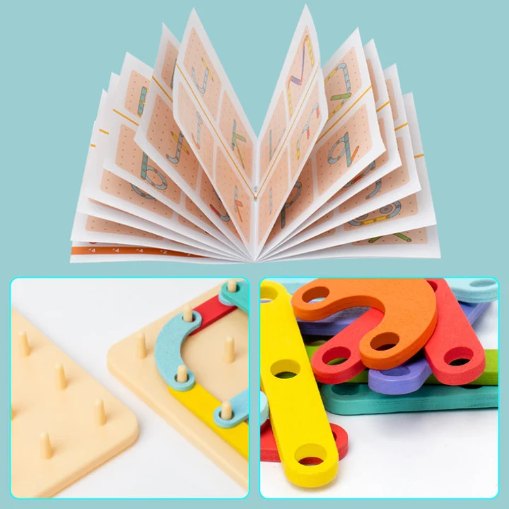 Kids Montessori Pegboard Puzzle – Wooden Shape Matching and Pattern Building Educational Toy