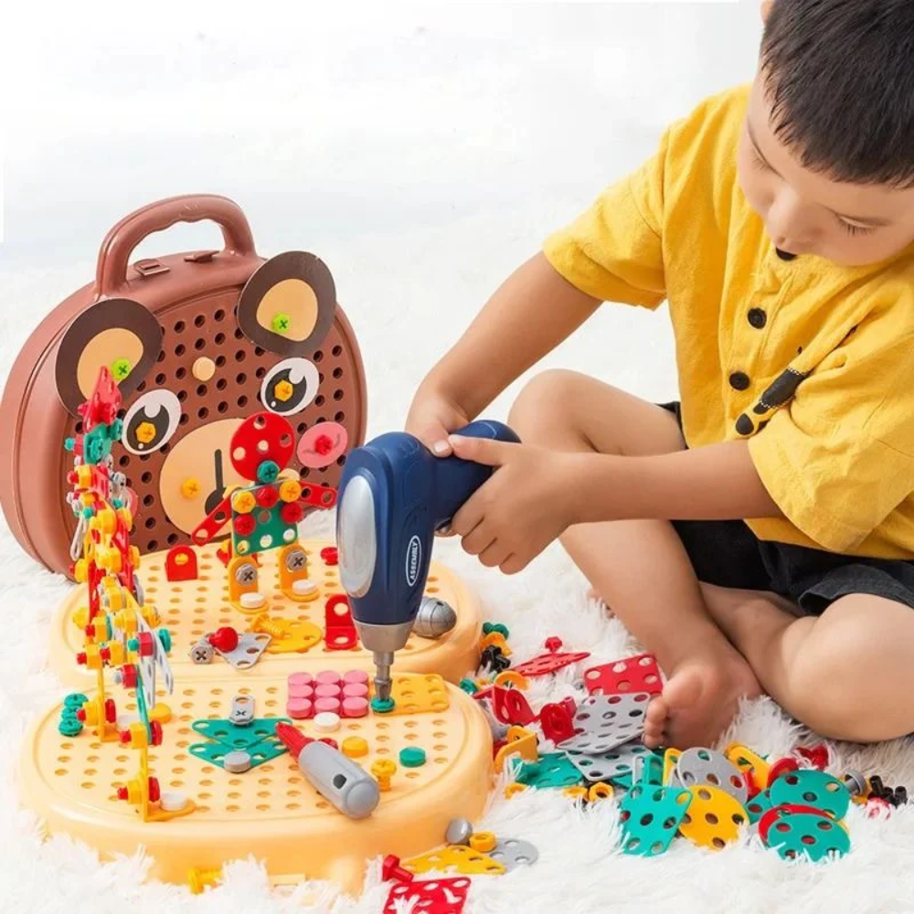 Kids Montessori Tool Kit – Educational Construction Toy Set with Electric Drill and Storage Case