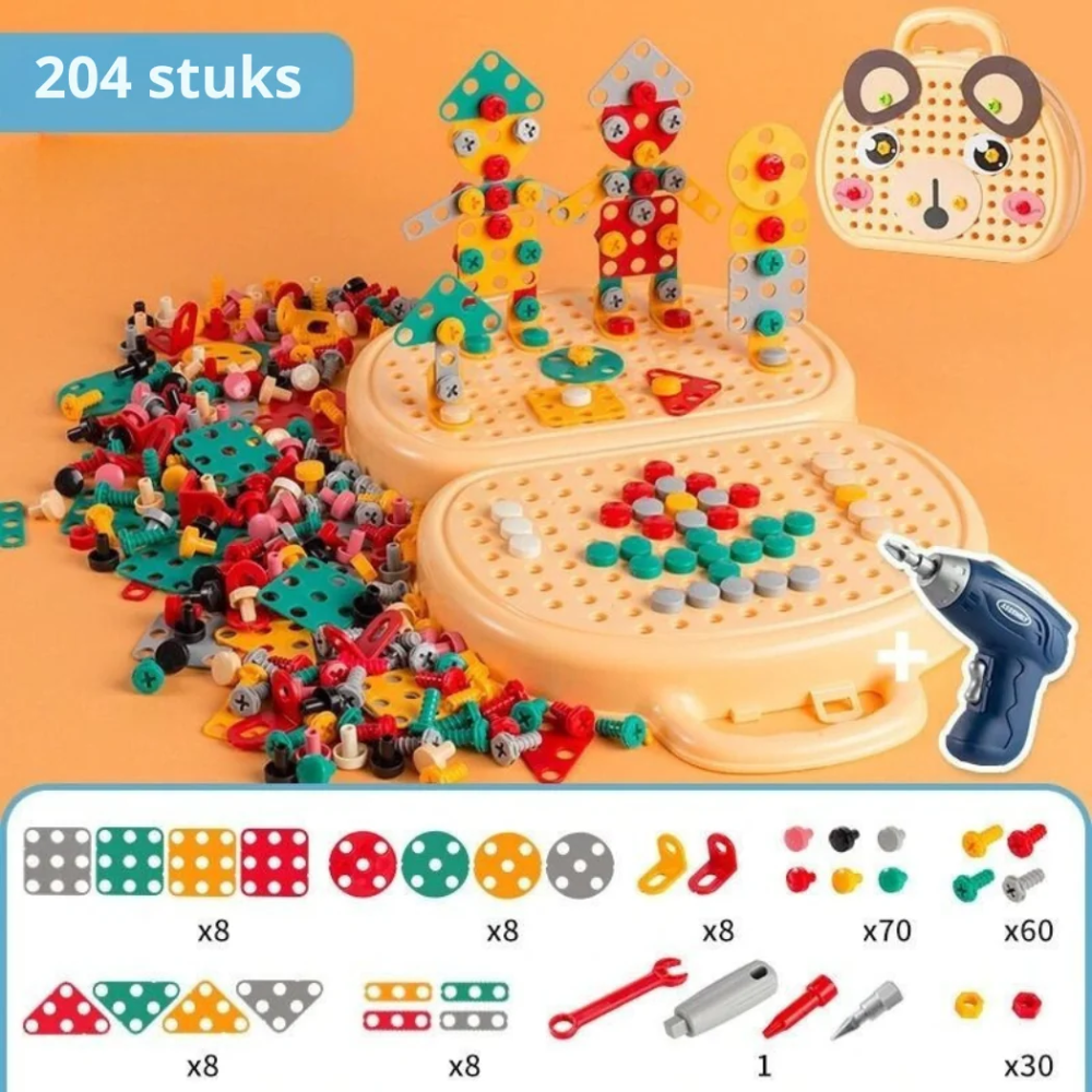 Kids Montessori Tool Kit – Educational Construction Toy Set with Electric Drill and Storage Case