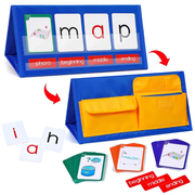 Kids Phonics Blending Kit – Foldable Word Building Pocket Chart with Letter and Picture Cards