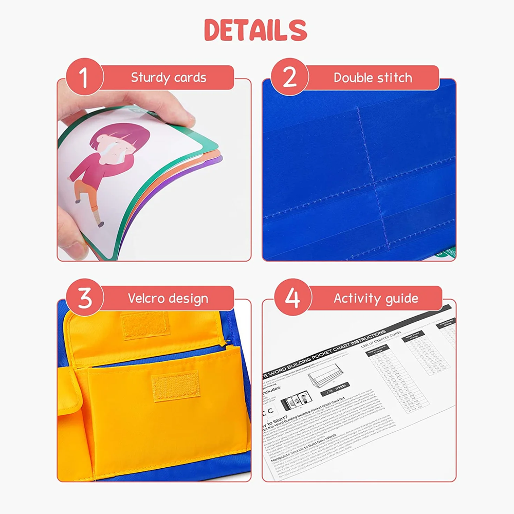 Kids Phonics Blending Kit – Foldable Word Building Pocket Chart with Letter and Picture Cards