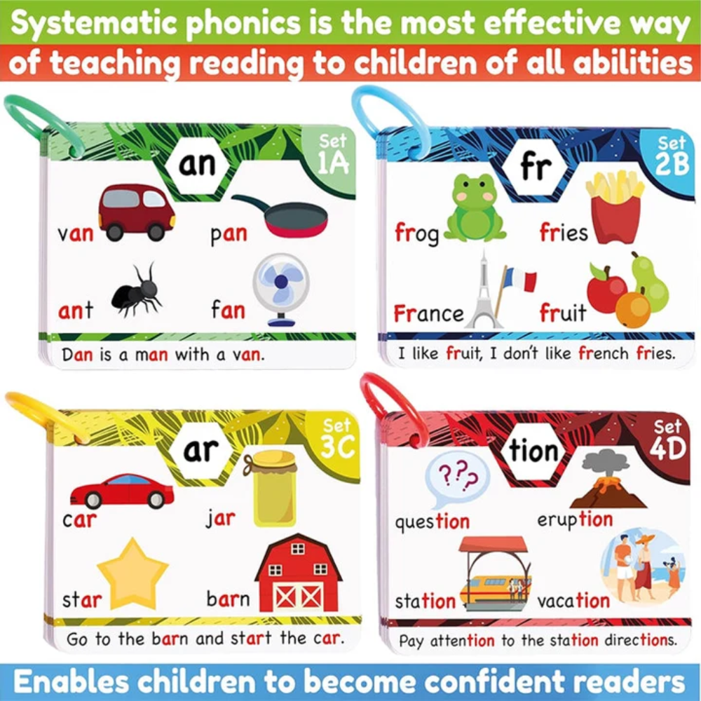 Kids Phonics Flashcards – 62-Card Early Reading and Word Learning Set