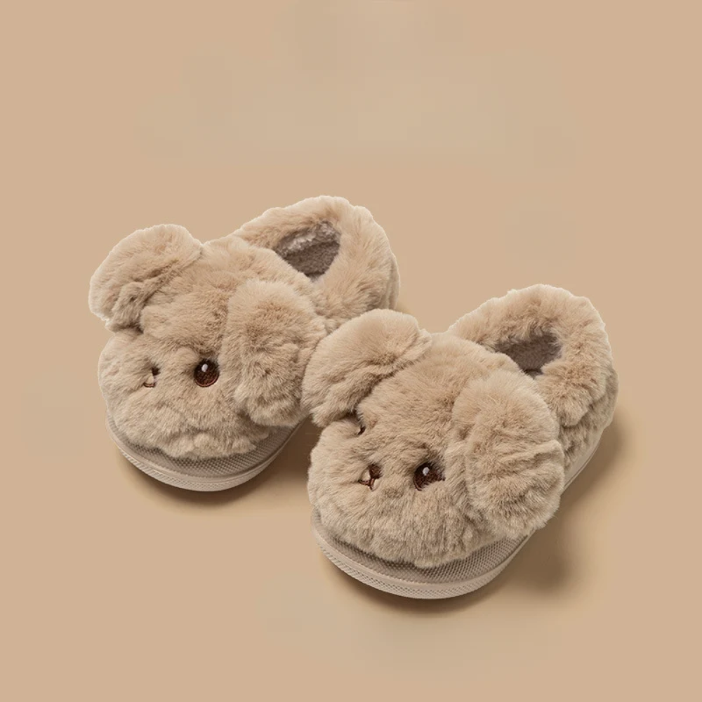 Kids Plush Dog Slippers – Warm Fleece Lined Indoor Shoes with Non-Slip Soles