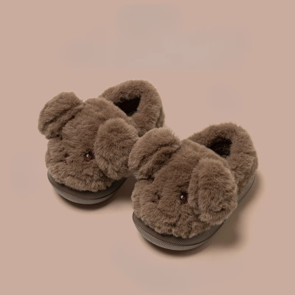 Kids Plush Dog Slippers – Warm Fleece Lined Indoor Shoes with Non-Slip Soles