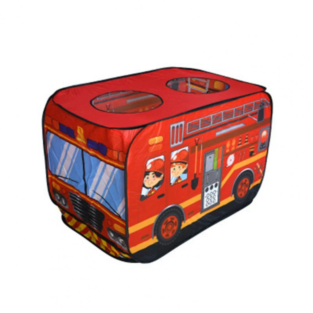 Kids Pop-Up Play Tent – Foldable Fire Truck & Bus Pretend Playhouse