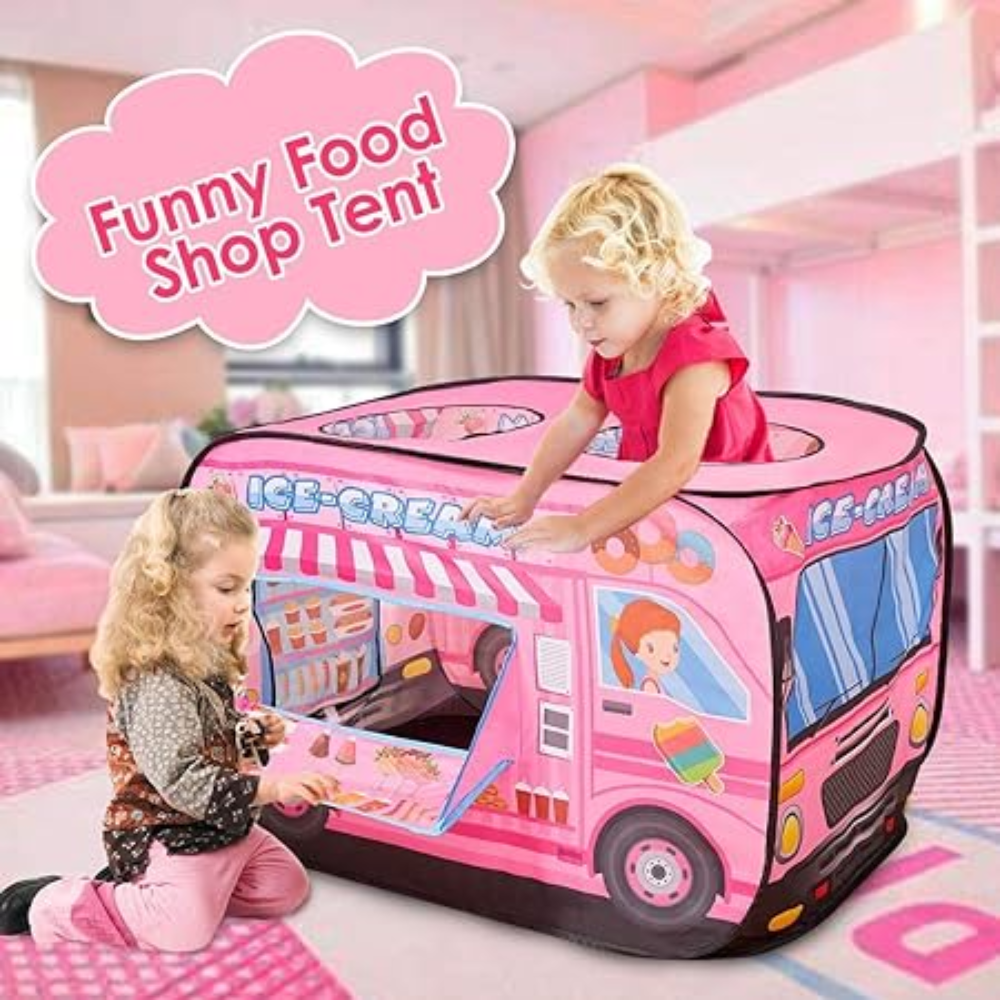 Kids Pop-Up Play Tent – Foldable Fire Truck & Bus Pretend Playhouse