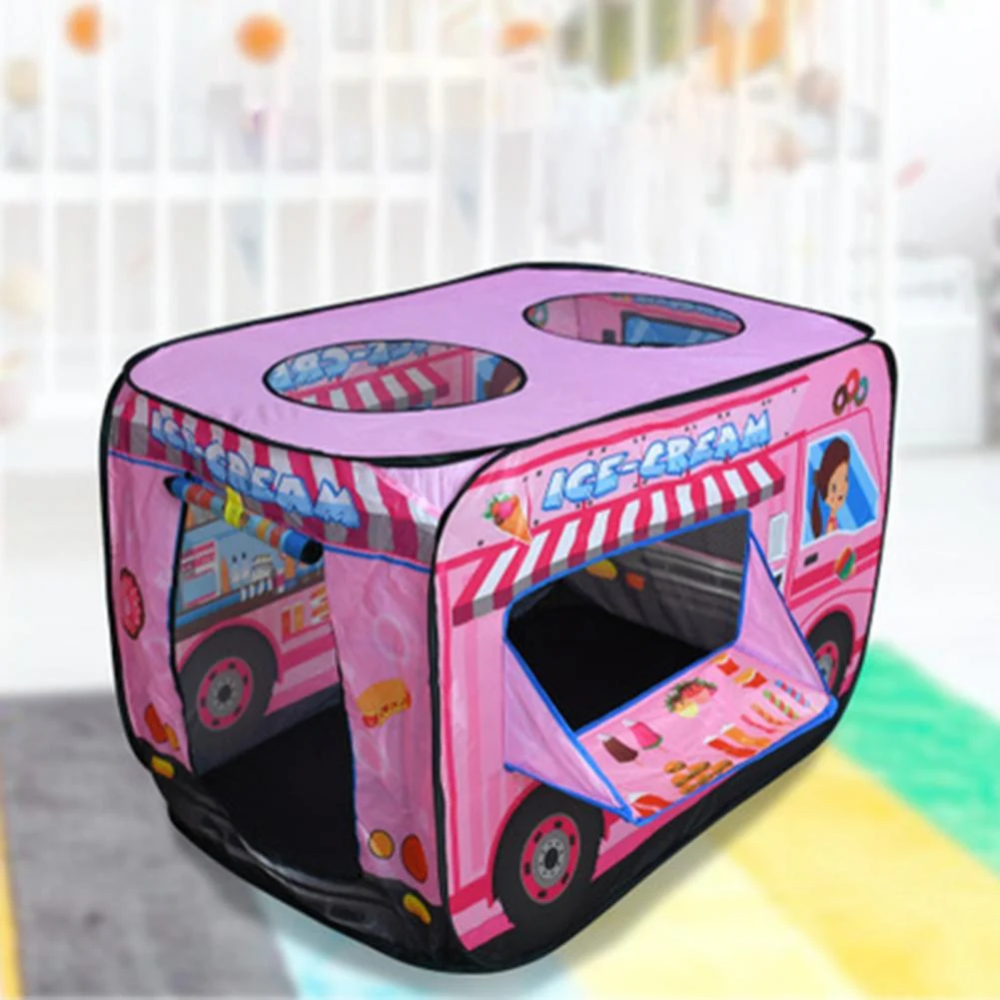 Kids Pop-Up Play Tent – Foldable Fire Truck & Bus Pretend Playhouse