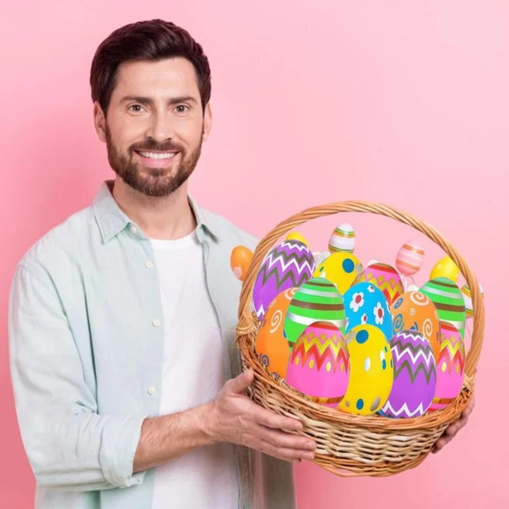 Kids Prefilled Easter Eggs – 24-Pack Colorful Easter Egg Hunt Set with Squeeze Toys