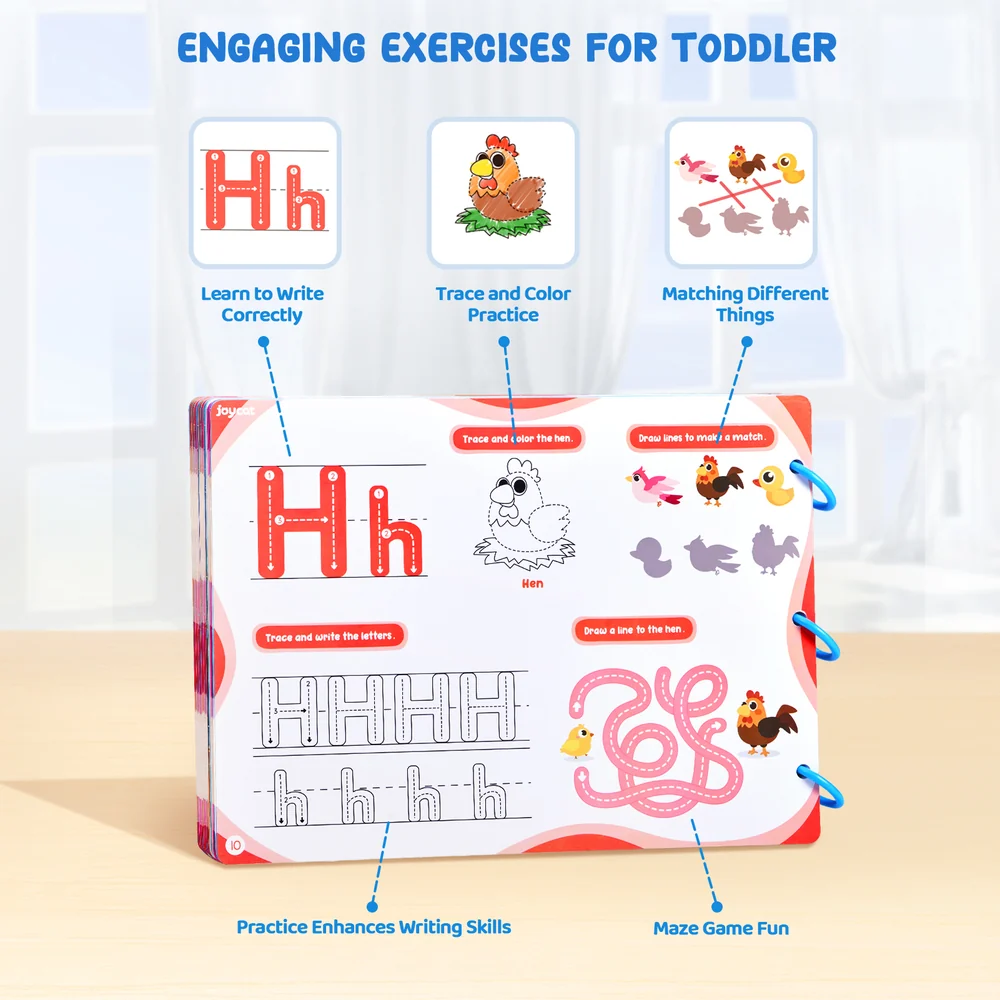 Kids Reusable Handwriting Practice Book – 48-Page Dry-Erase Letter, Number and Tracing Activity Set