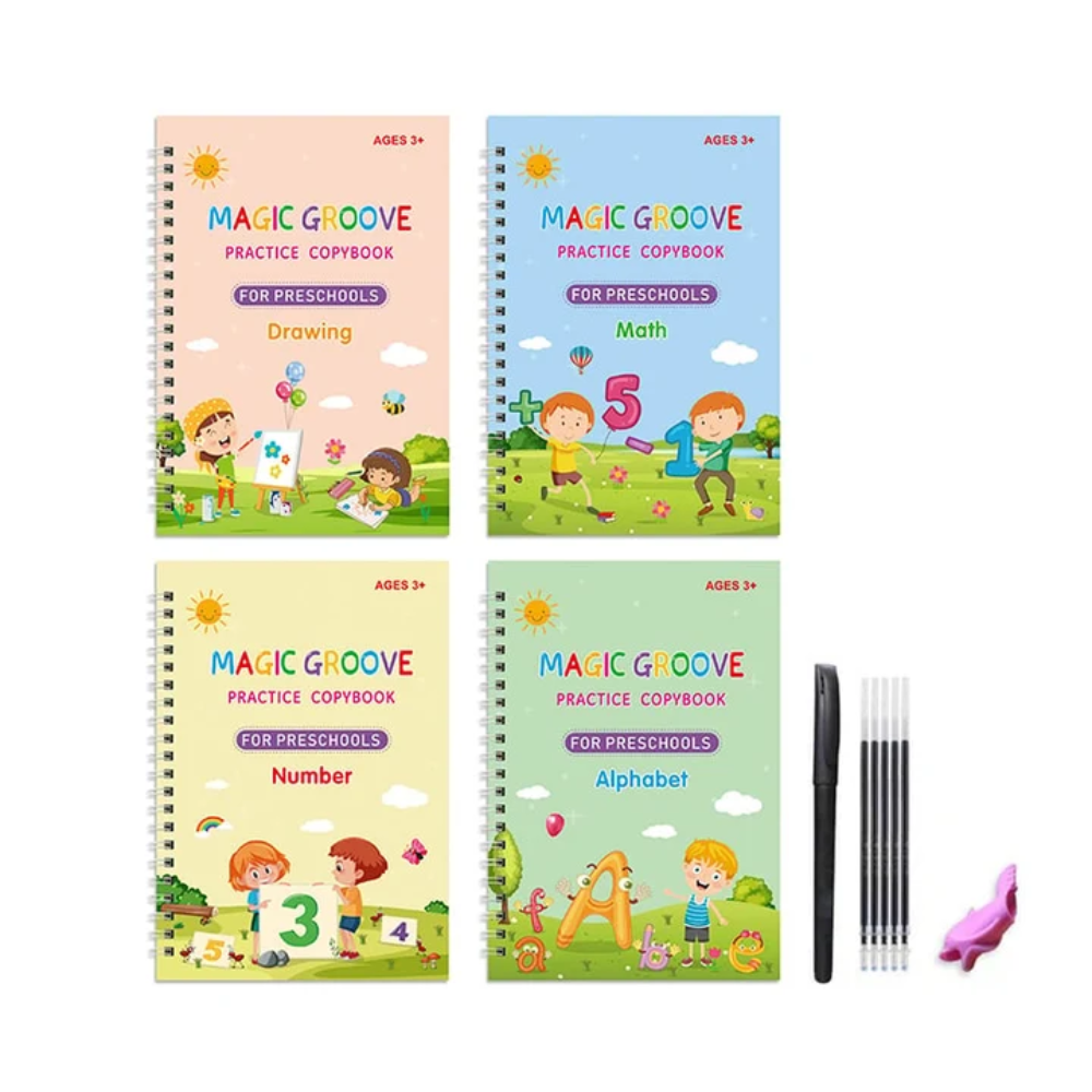 Kids Reusable Magic Practice Books – 4-Book Handwriting and Learning Set with Disappearing Ink Pen