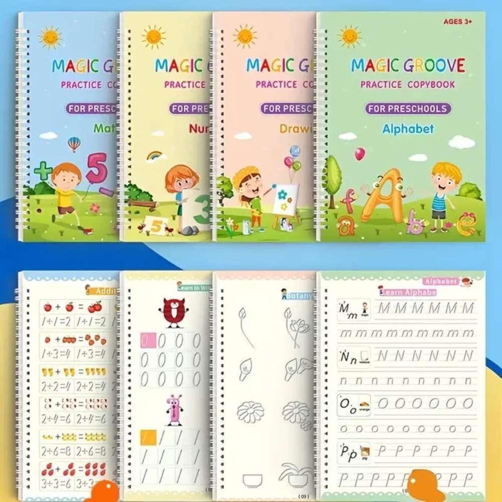 Kids Reusable Magic Practice Books – 4-Book Handwriting and Learning Set with Disappearing Ink Pen