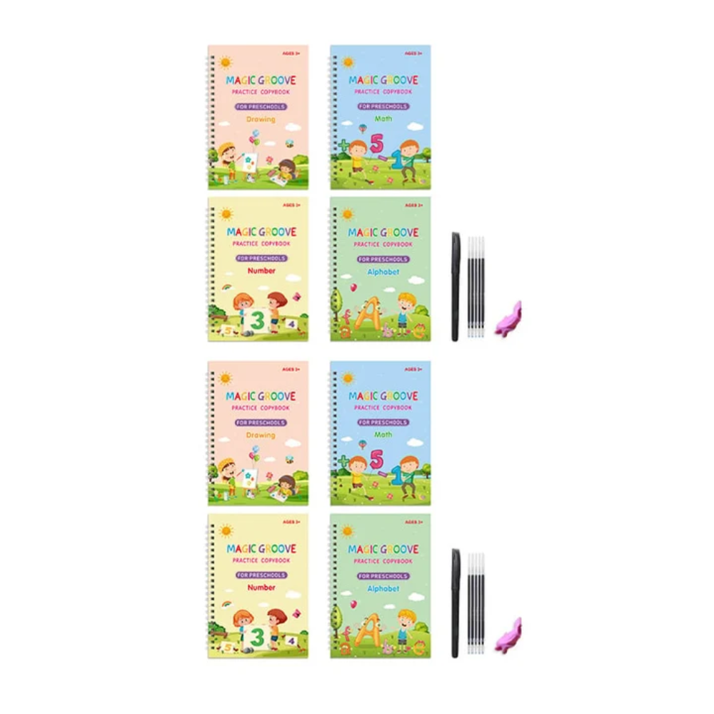 Kids Reusable Magic Practice Books – 4-Book Handwriting and Learning Set with Disappearing Ink Pen