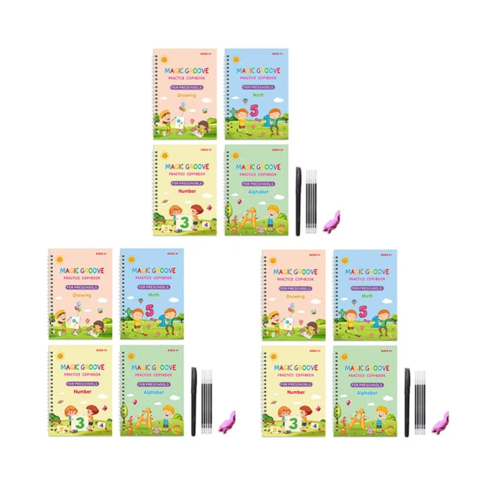 Kids Reusable Magic Practice Books – 4-Book Handwriting and Learning Set with Disappearing Ink Pen