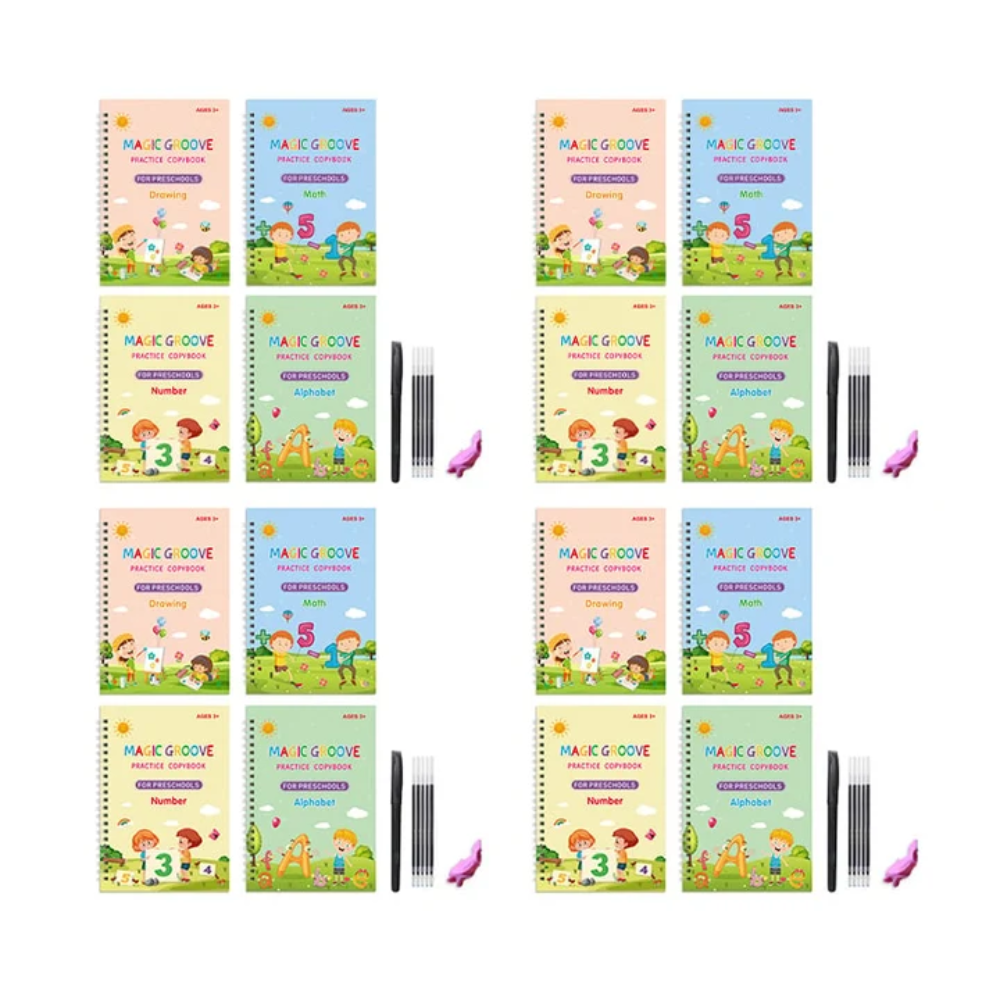 Kids Reusable Magic Practice Books – 4-Book Handwriting and Learning Set with Disappearing Ink Pen