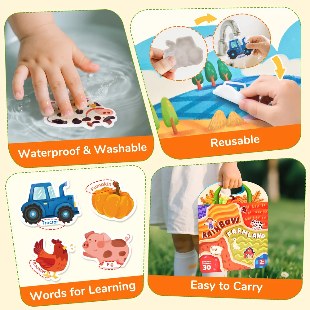 Kids Reusable Sticker Activity Books – 3-Pack Weather, Farm and Pizza Learning Set with 90 Stickers