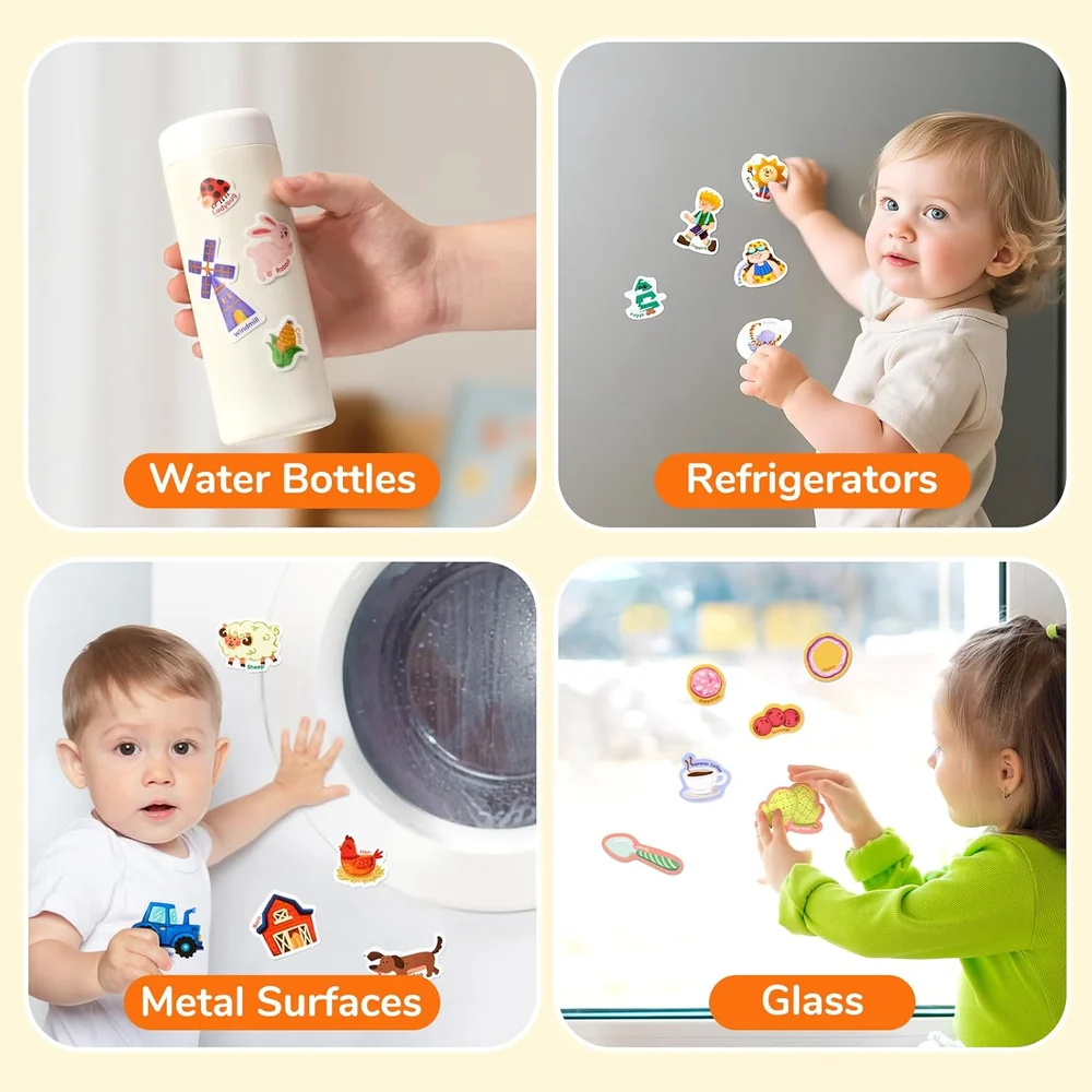 Kids Reusable Sticker Activity Books – 3-Pack Weather, Farm and Pizza Learning Set with 90 Stickers
