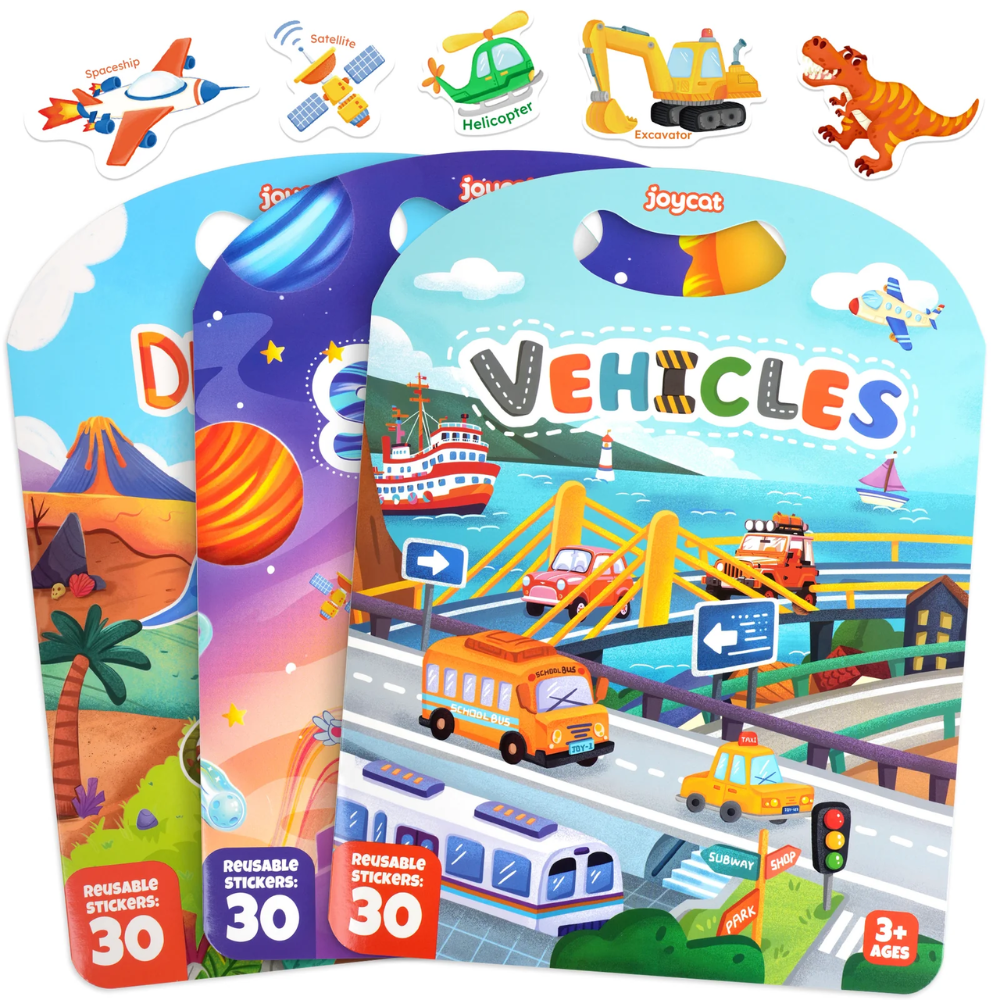Kids Reusable Sticker Activity Books – 3-Pack Weather, Farm and Pizza Learning Set with 90 Stickers