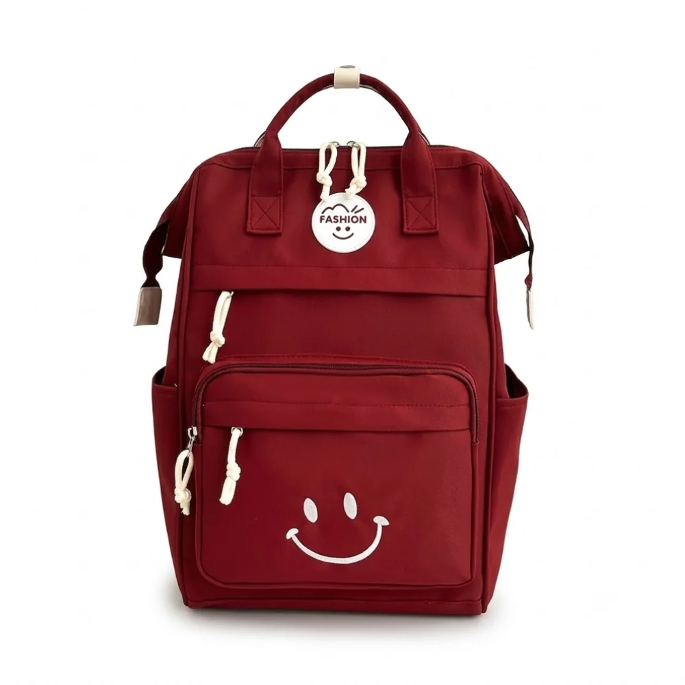Kids School Backpack – Canvas Rucksack with Smiley Face and Multiple Pockets