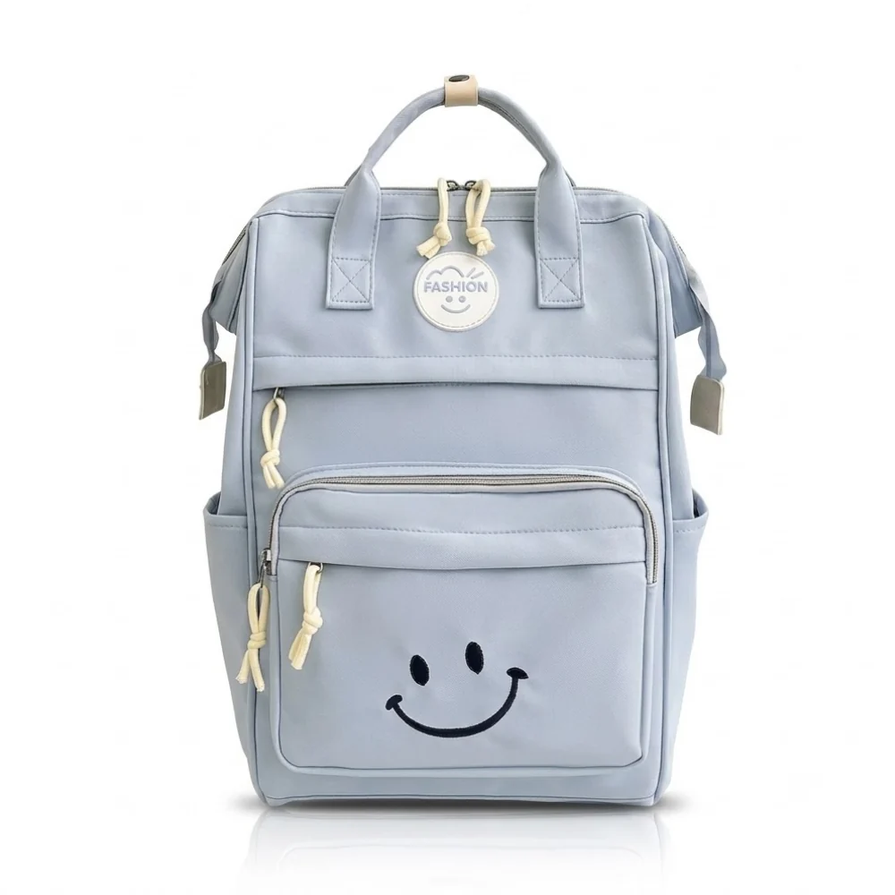 Kids School Backpack – Canvas Rucksack with Smiley Face and Multiple Pockets