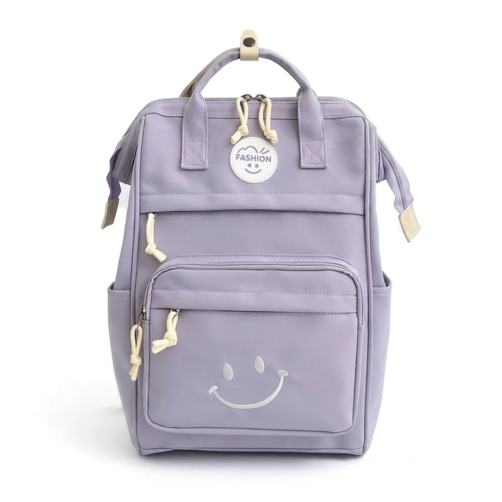 Kids School Backpack – Canvas Rucksack with Smiley Face and Multiple Pockets