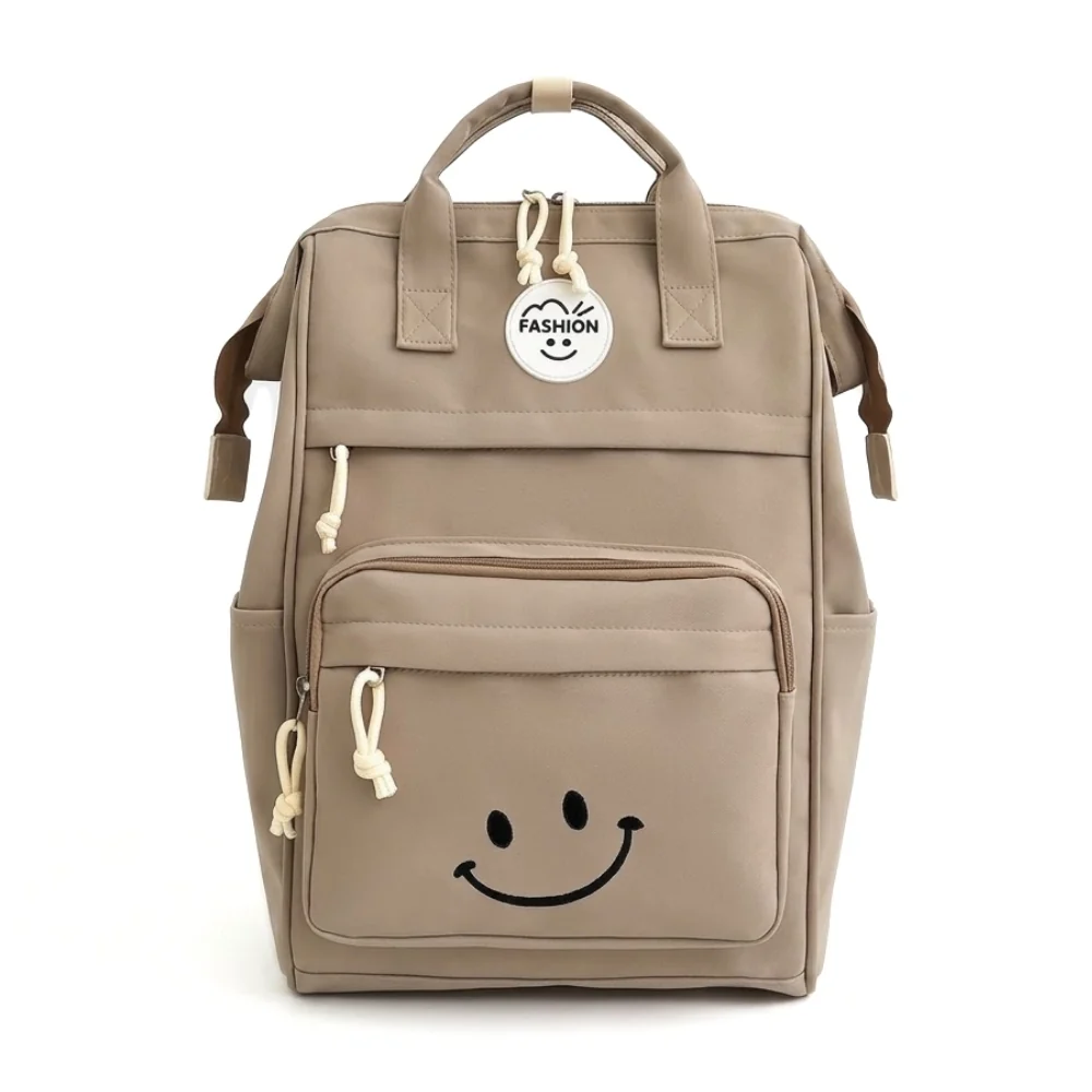 Kids School Backpack – Canvas Rucksack with Smiley Face and Multiple Pockets