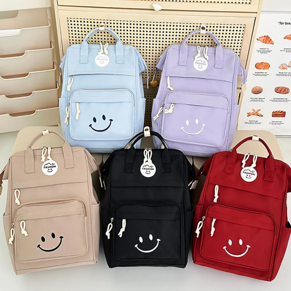 Kids School Backpack – Canvas Rucksack with Smiley Face and Multiple Pockets