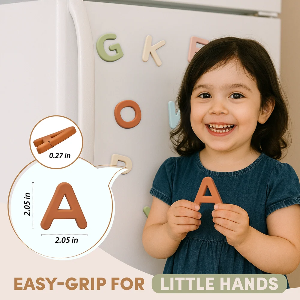 Kids Silicone Magnetic Alphabet Letters – 26-Piece Uppercase ABC Learning Set with Storage Basket