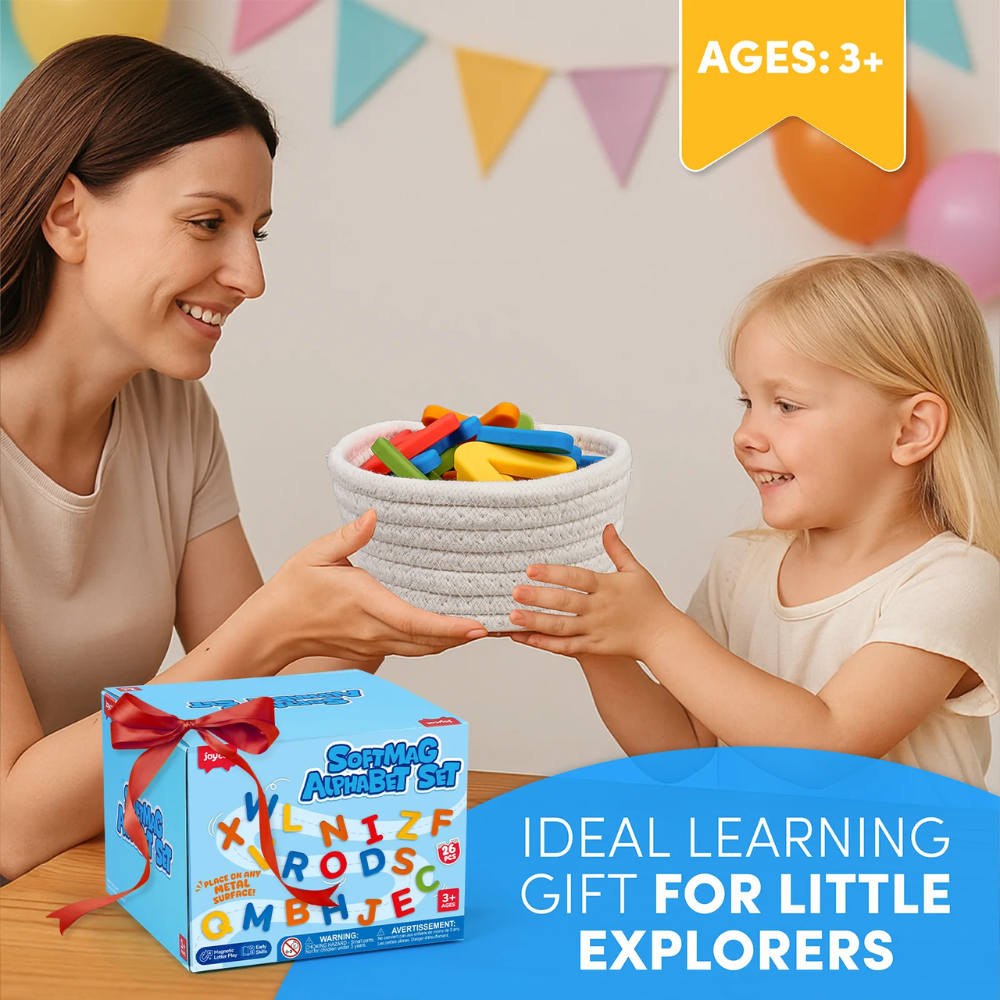 Kids Silicone Magnetic Alphabet Letters – 26-Piece Uppercase ABC Learning Set with Storage Basket